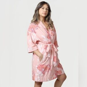 California Cowboy La Sirena Robe Garibaldi Koi Fish In Dusty Rose Pink XS/S